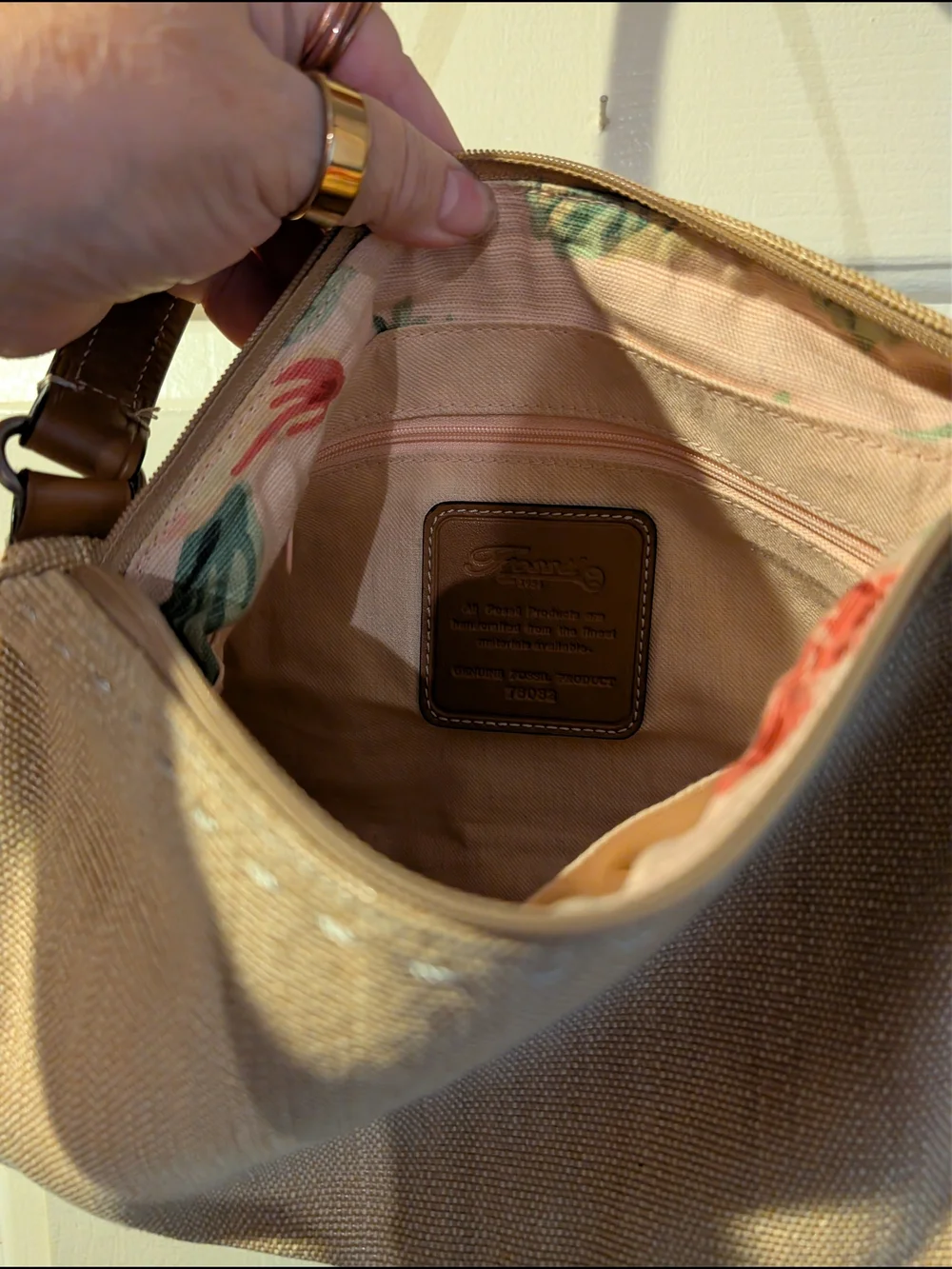 Fossil Canvas Shoulder Bag in Tan